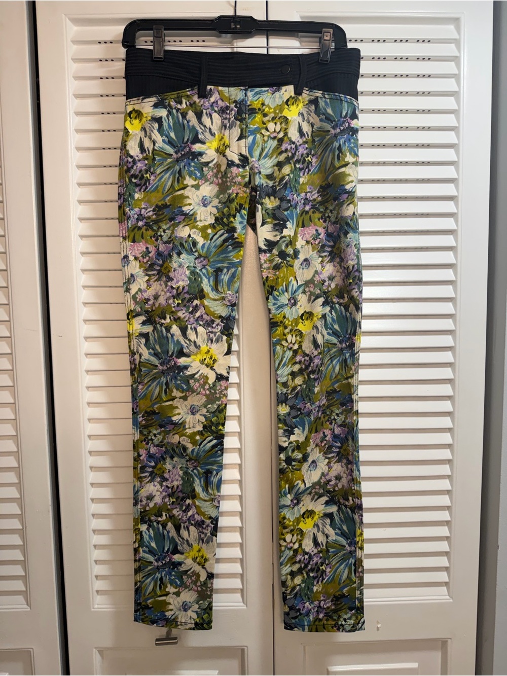 Balenciaga Floral Green, Purple, Black Multi Print Skinny Pant